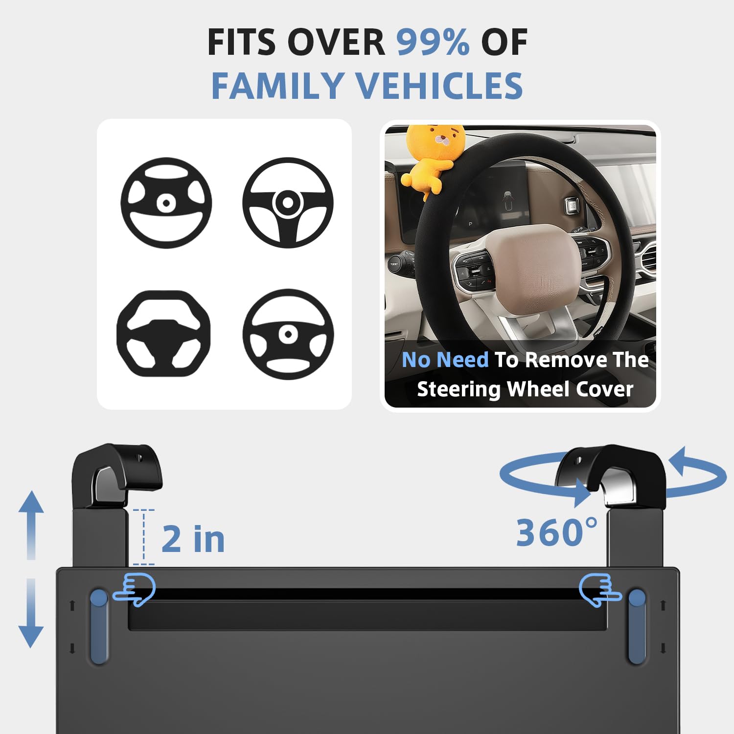 Adjustable Steering Wheel Food and Laptop Tray