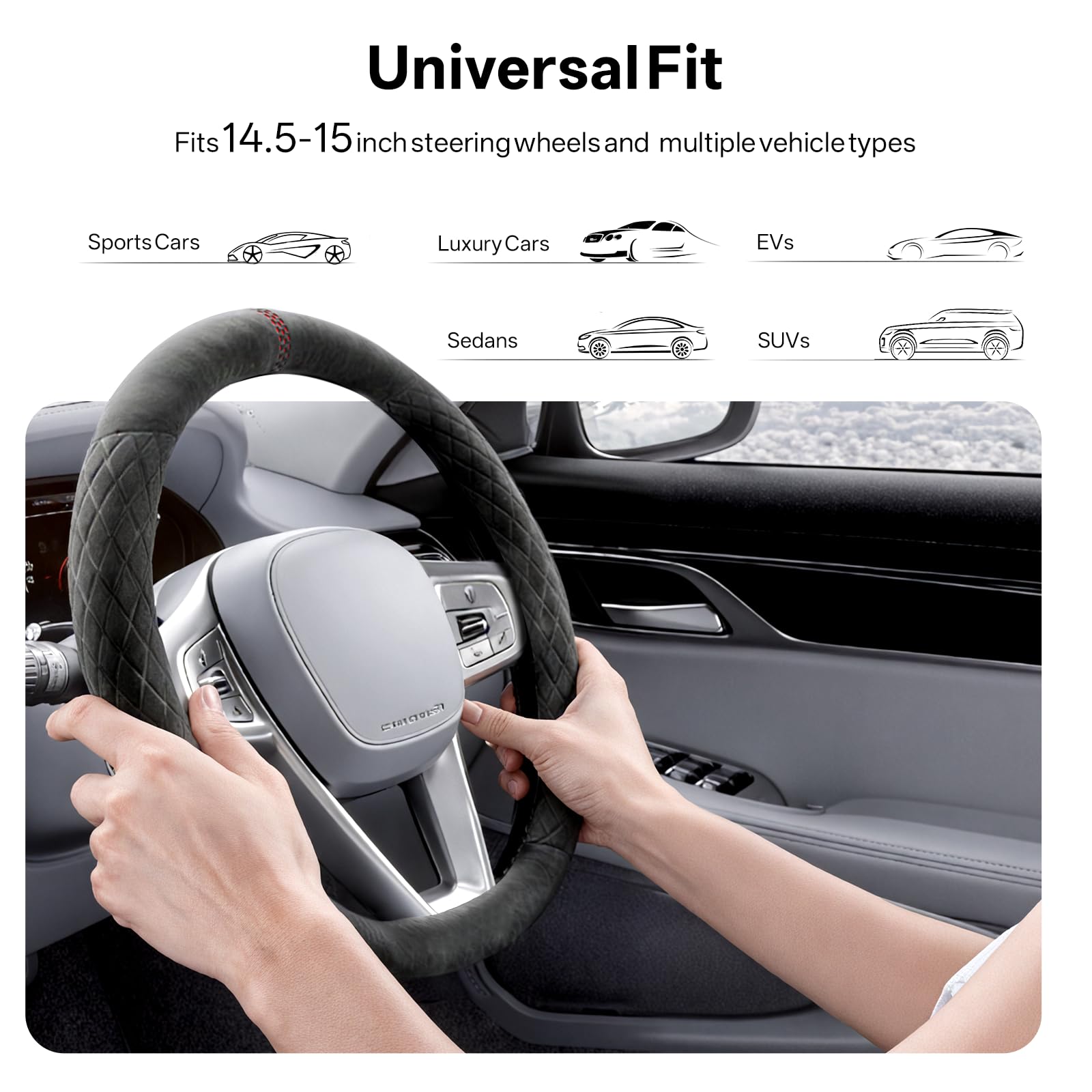 Suede-Feel Sports Steering Wheel Cover