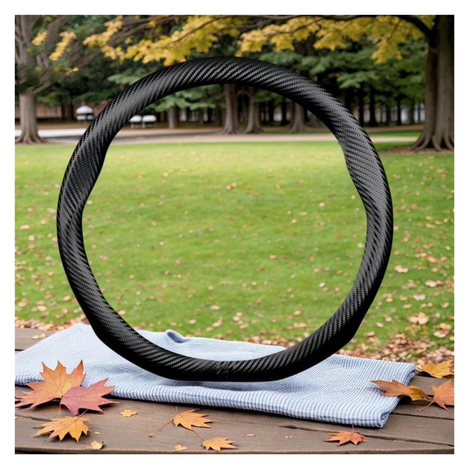 Carbon-Fiber-Style Leather Steering Wheel Cover