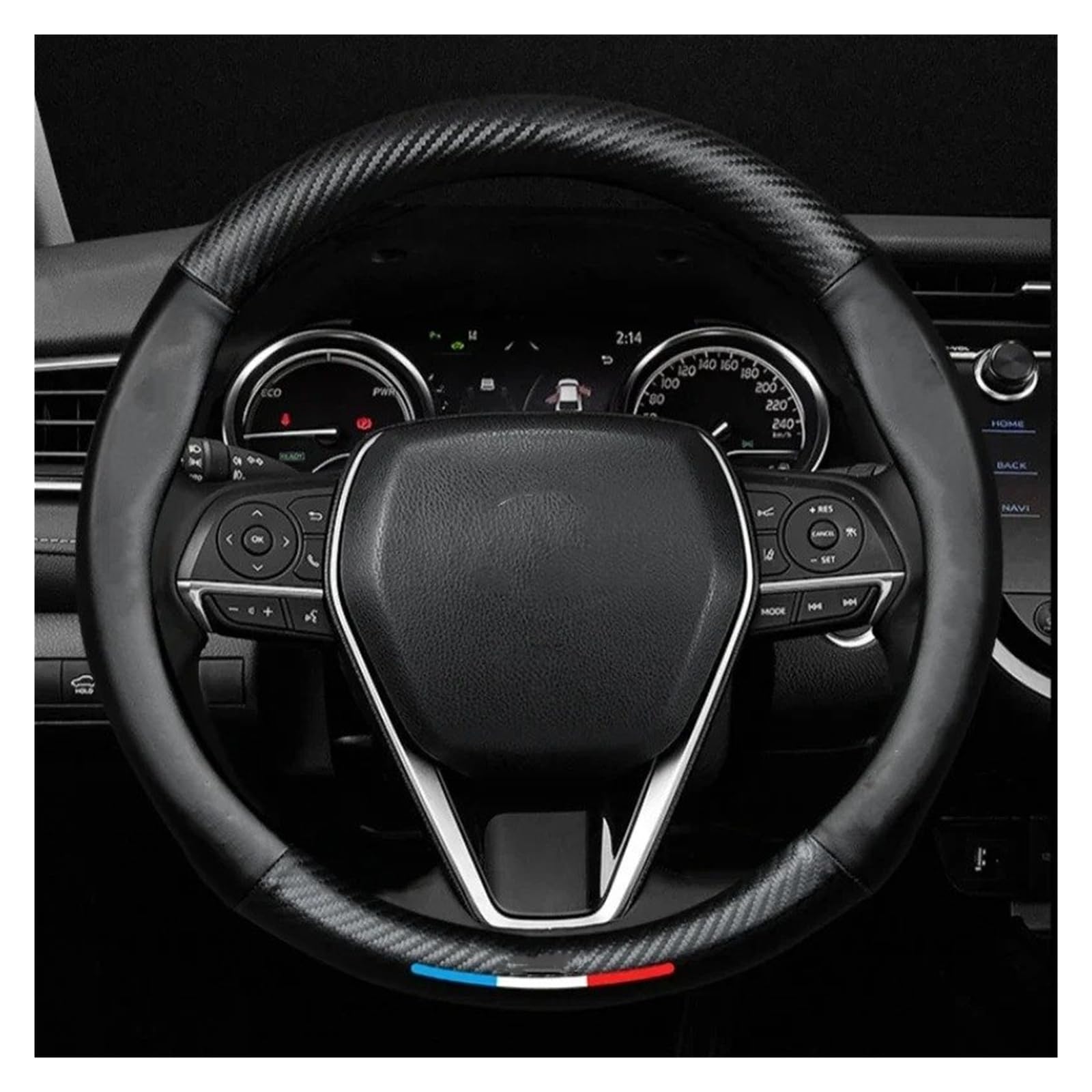 Carbon-Fiber-Style Leather Steering Wheel Cover