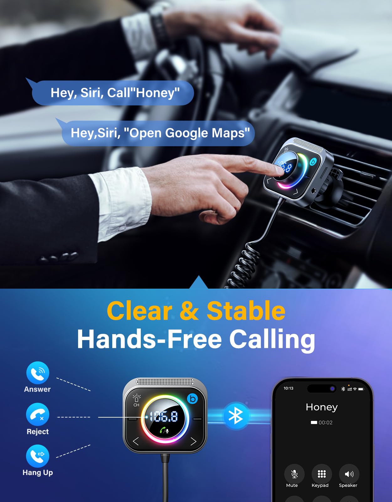 96W Bluetooth 6.0 FM and AUX Car Adapter