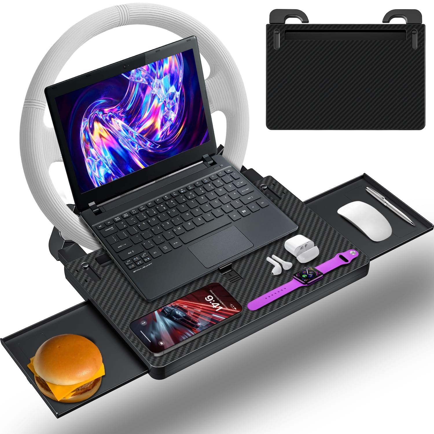 Adjustable Steering Wheel Food and Laptop Tray