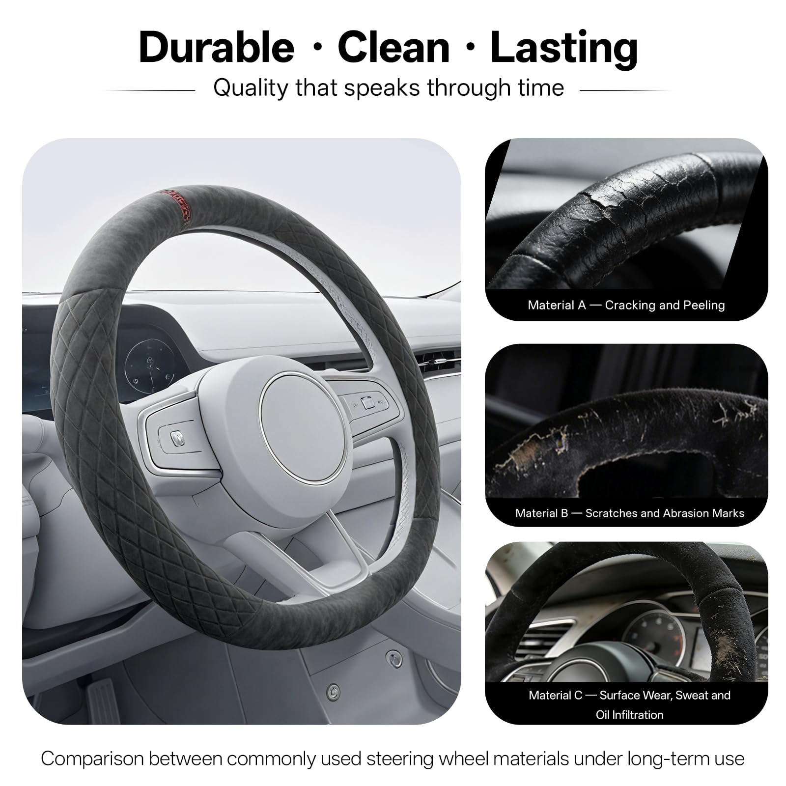 Suede-Feel Sports Steering Wheel Cover