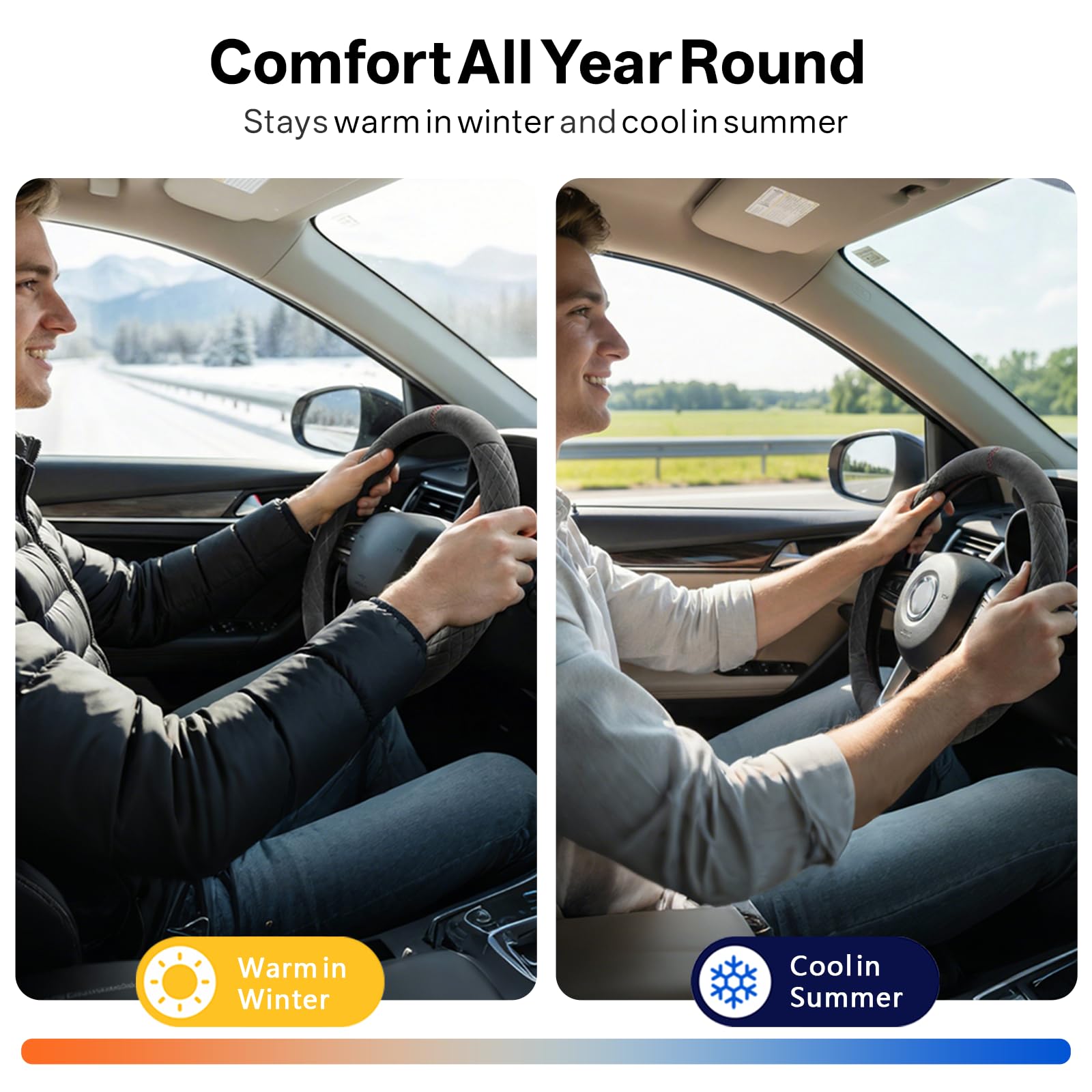 Suede-Feel Sports Steering Wheel Cover