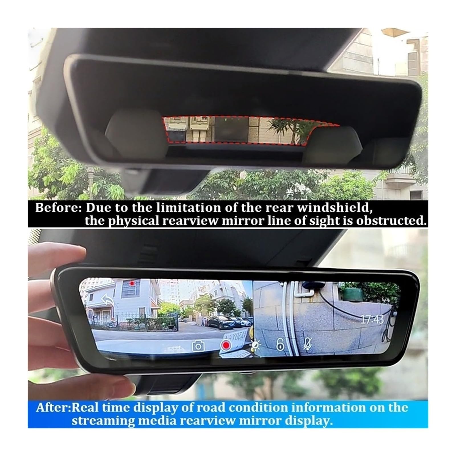8.2-Inch Rearview Mirror Dash Camera with Backup Camera