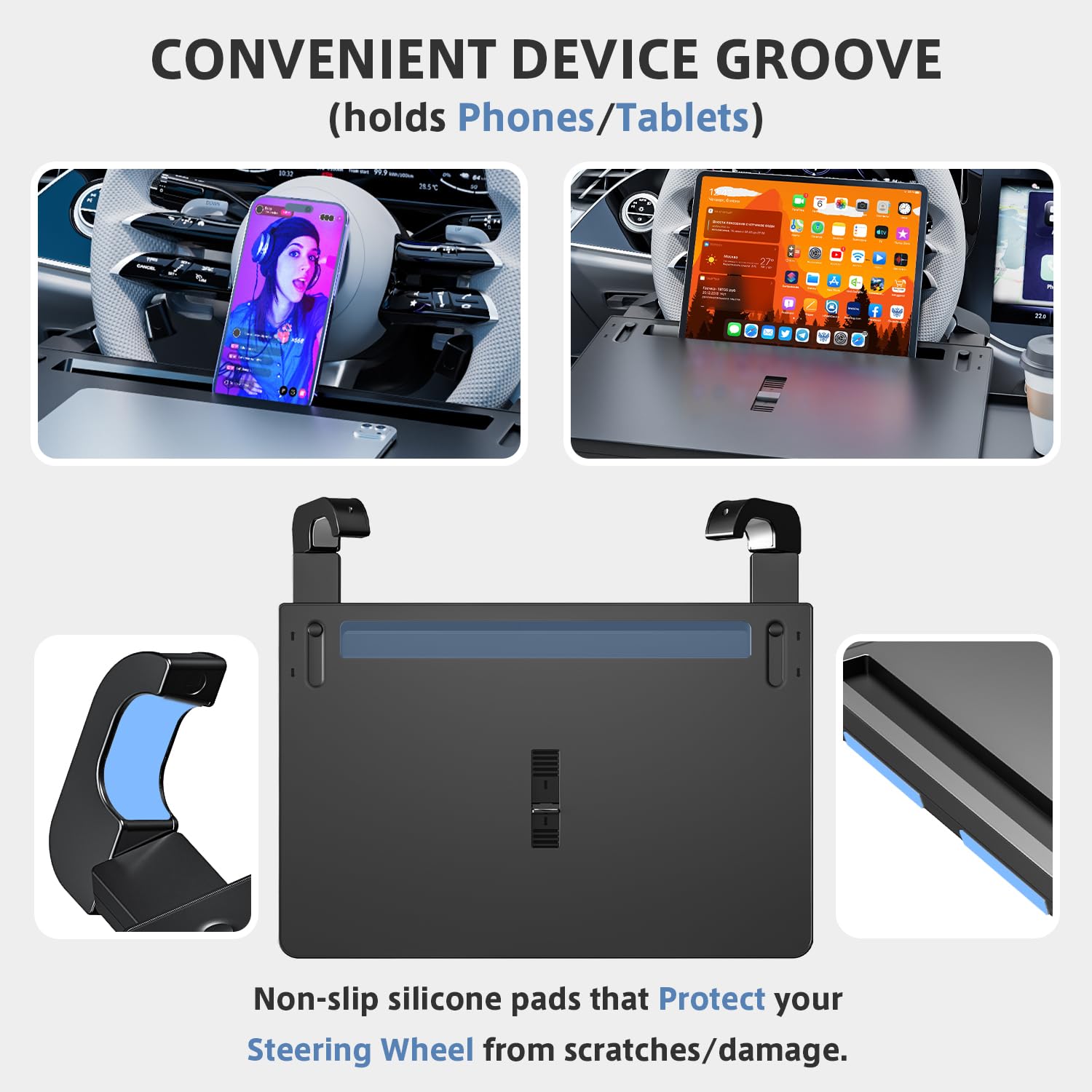Adjustable Steering Wheel Food and Laptop Tray