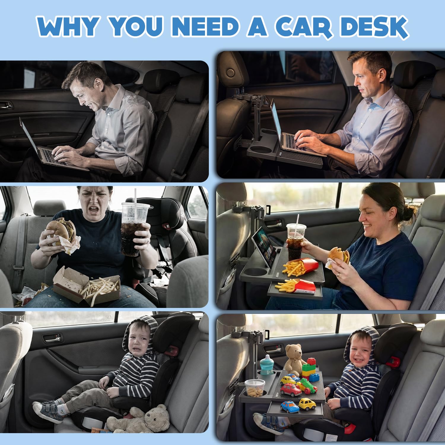 Foldable Rear Seat Travel Tray Table